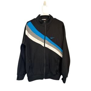 Nike Black Blue Gray Cotton Blend Long Sleeve Full Zip Jacket VTG Men Sz XL